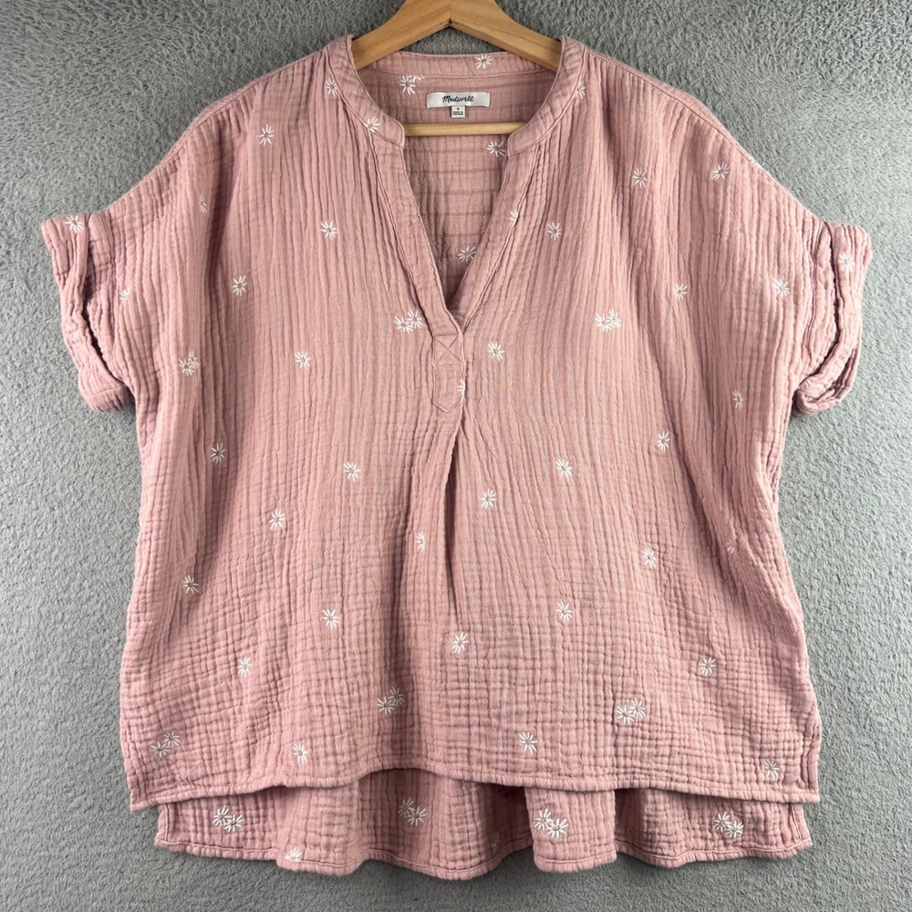 Madewell Pink Embroidered Starburst Cotton Gauze Babydoll Top Small